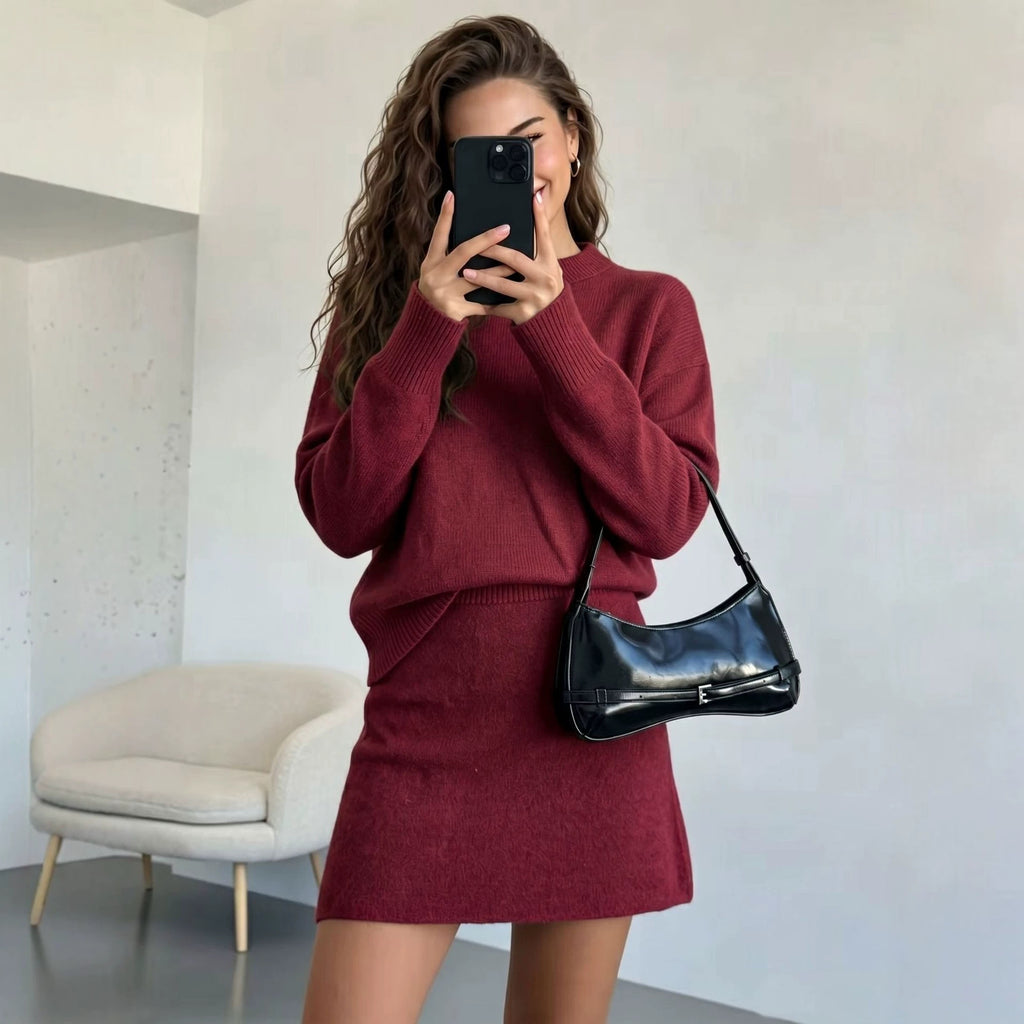Ensemble Deux Pièces Maille Vintage – Pull & Jupe Courte Élégante