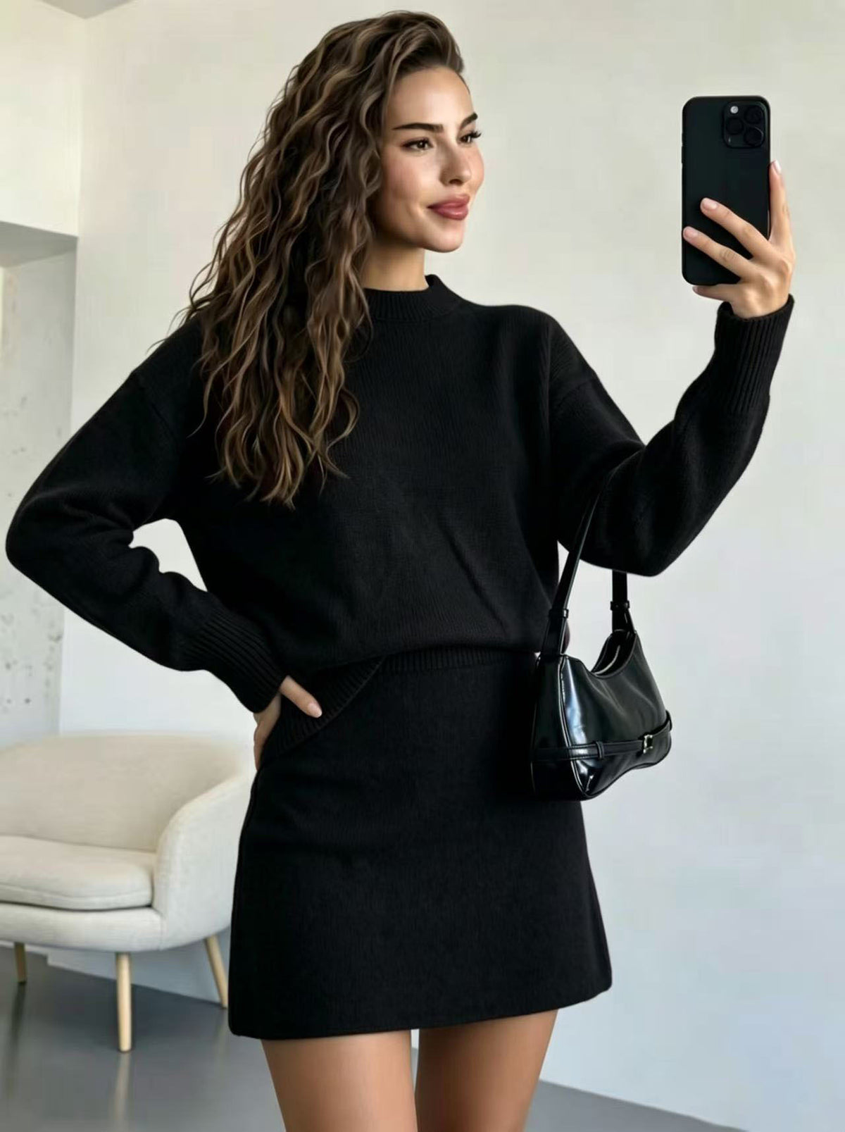 Ensemble Deux Pièces Maille Vintage – Pull & Jupe Courte Élégante