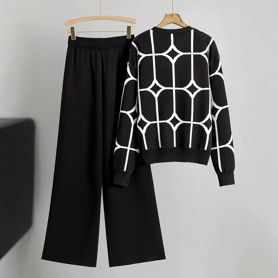 Ensemble Chic Deux Pièces en Maille pour Femme – Cardigan Col V à Motifs Floraux