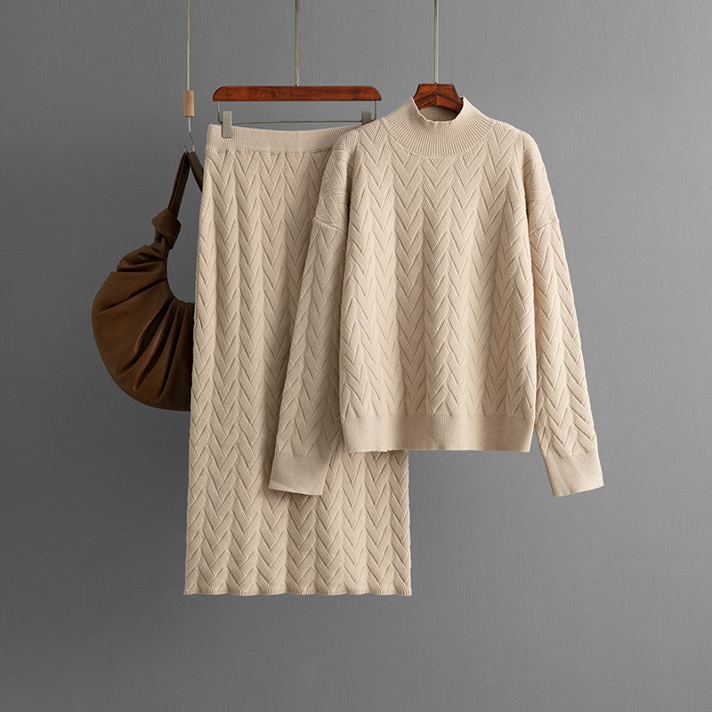 Ensemble 2 pièces femme – Pull à col montant et jupe