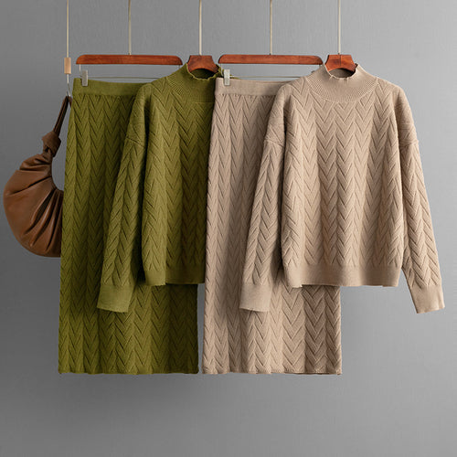 Ensemble 2 pièces femme – Pull à col montant et jupe