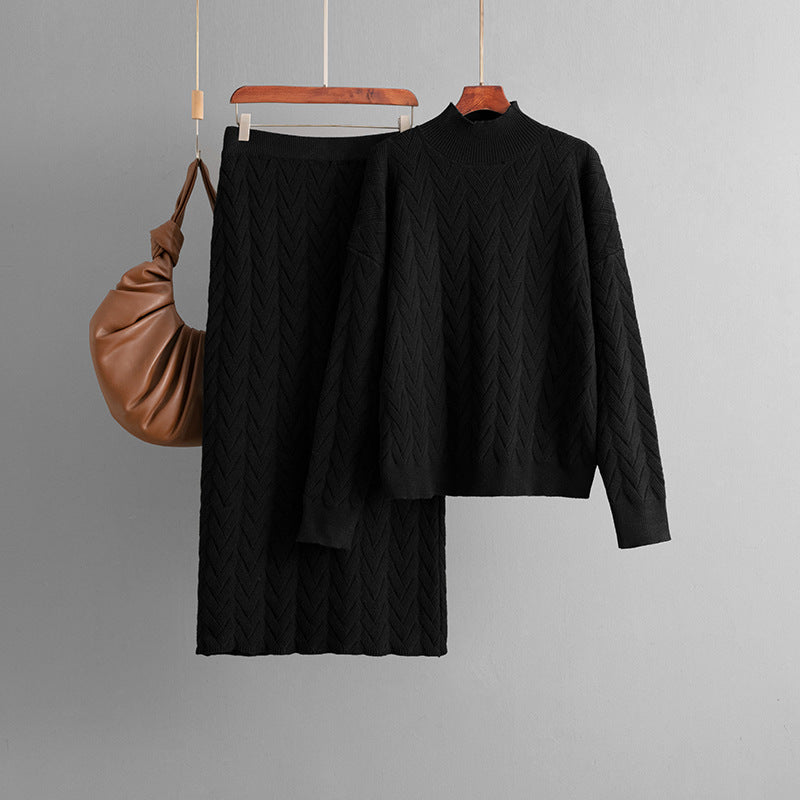 Ensemble 2 pièces femme – Pull à col montant et jupe