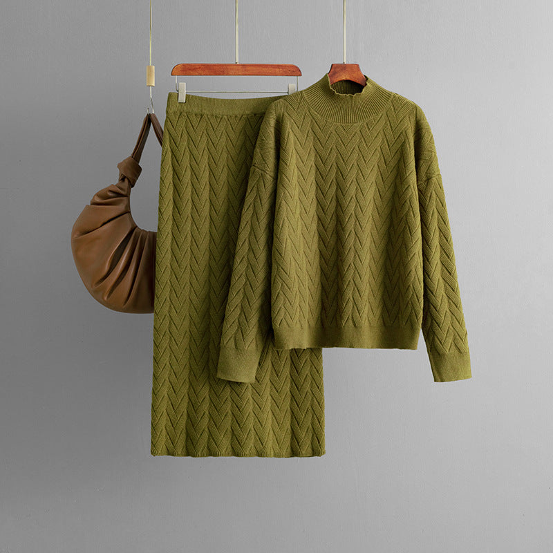 Ensemble 2 pièces femme – Pull à col montant et jupe