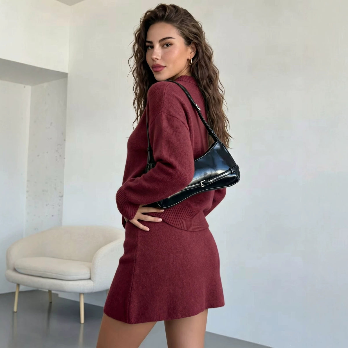 Ensemble Deux Pièces Maille Vintage – Pull & Jupe Courte Élégante