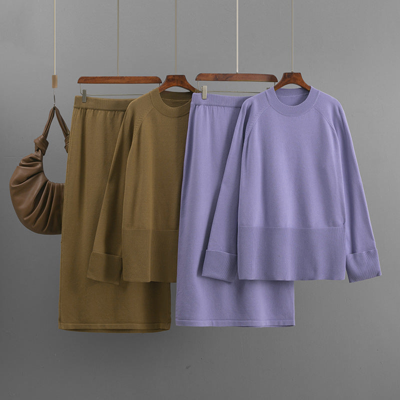 Ensemble Femme Chic Décontracté – Pull Ample & Jupe Mi-Longue