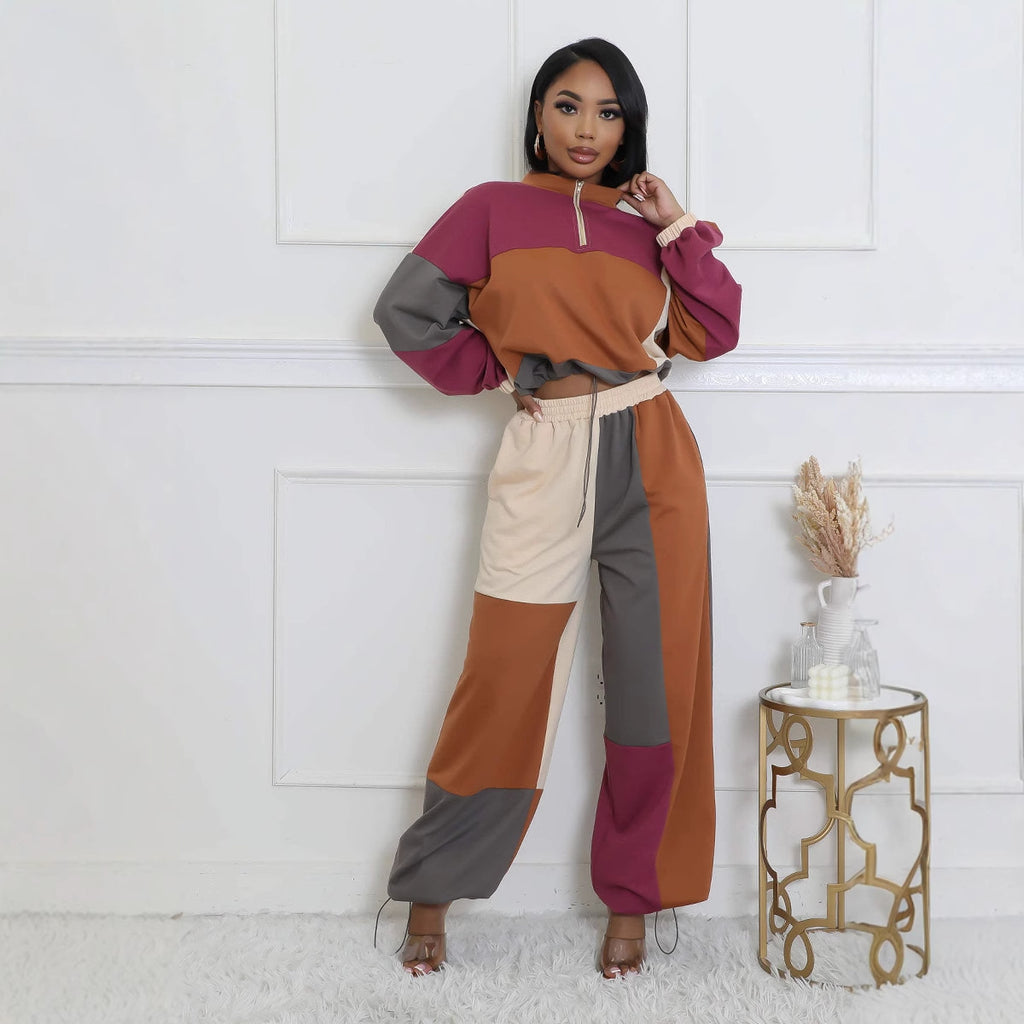 Ensemble Sport Chic Zippé à Imprimé Coloré – Coupe Droite