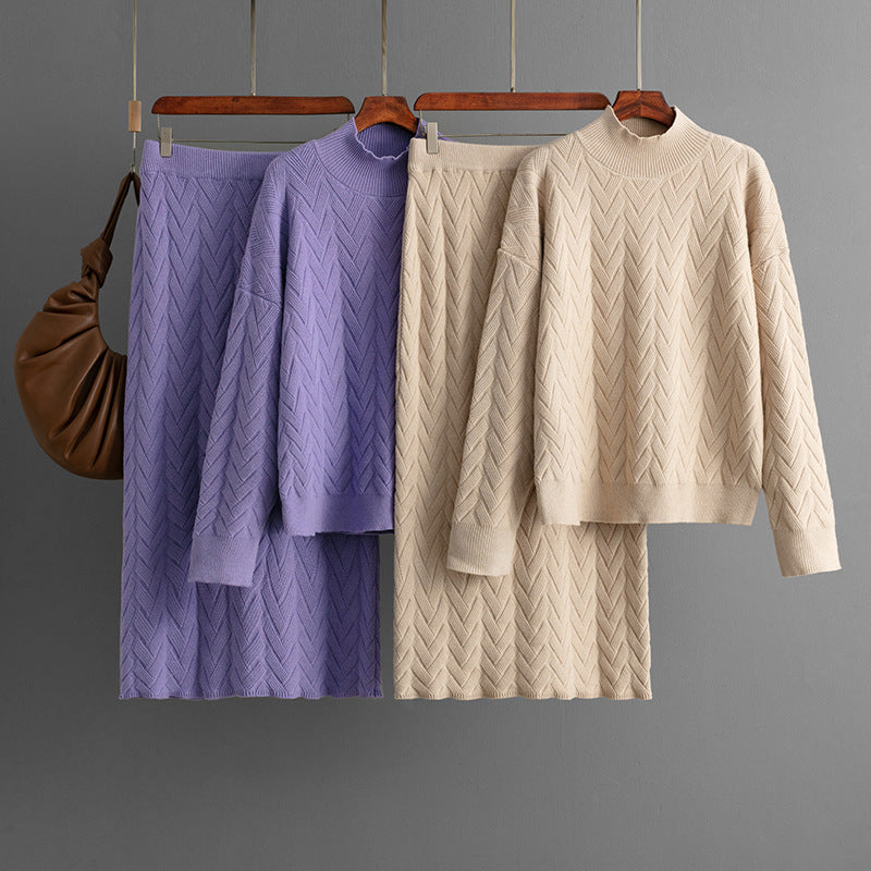 Ensemble 2 pièces femme – Pull à col montant et jupe