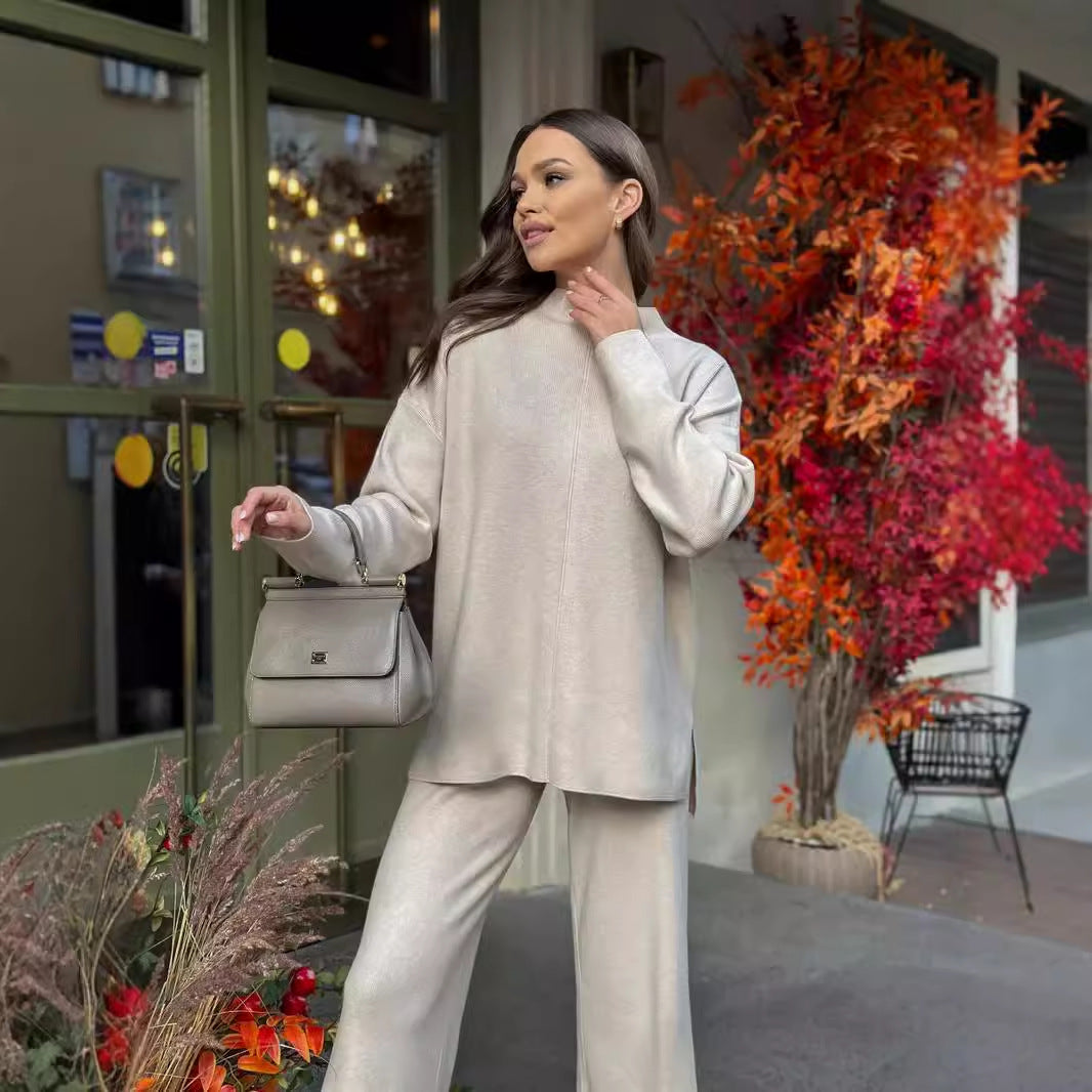 Ensemble 2 pièces femme – Pull Oversize fendu & pantalon