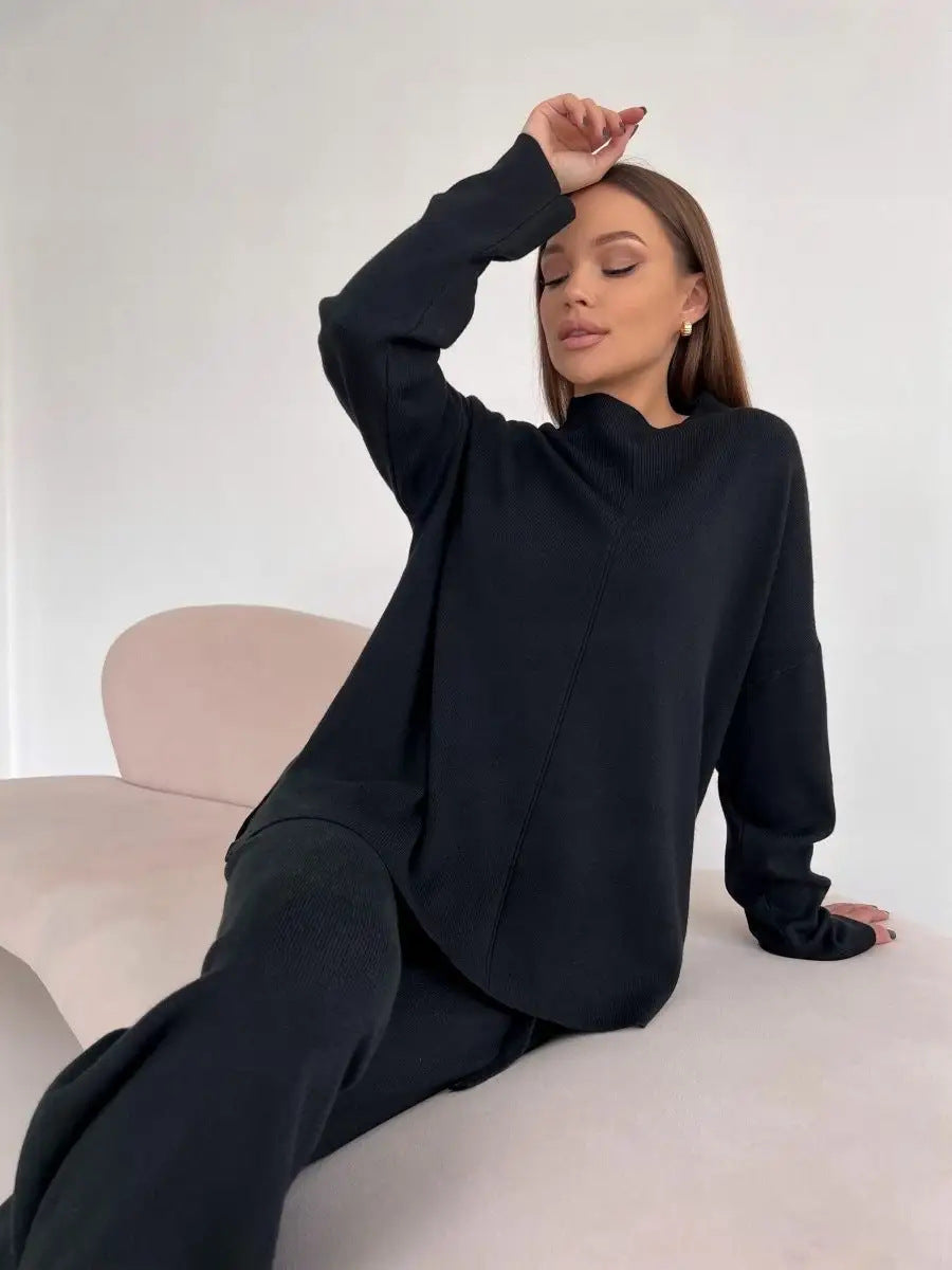 Ensemble 2 pièces femme – Pull Oversize fendu & pantalon