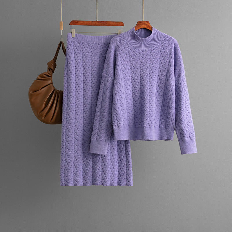 Ensemble 2 pièces femme – Pull à col montant et jupe