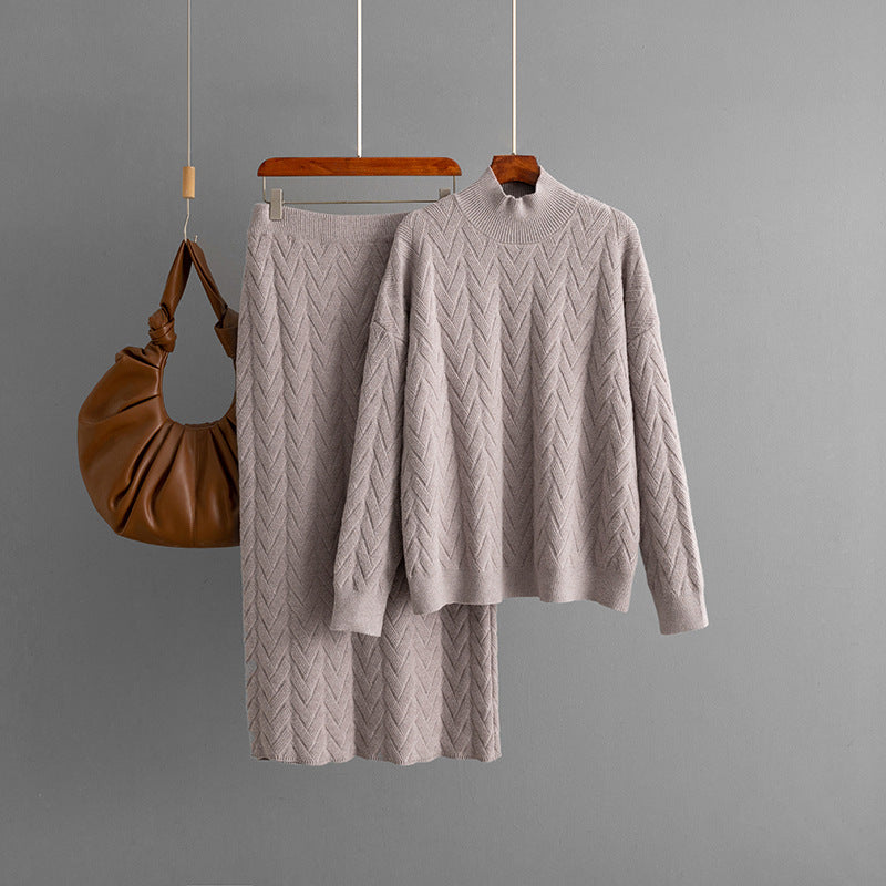 Ensemble 2 pièces femme – Pull à col montant et jupe