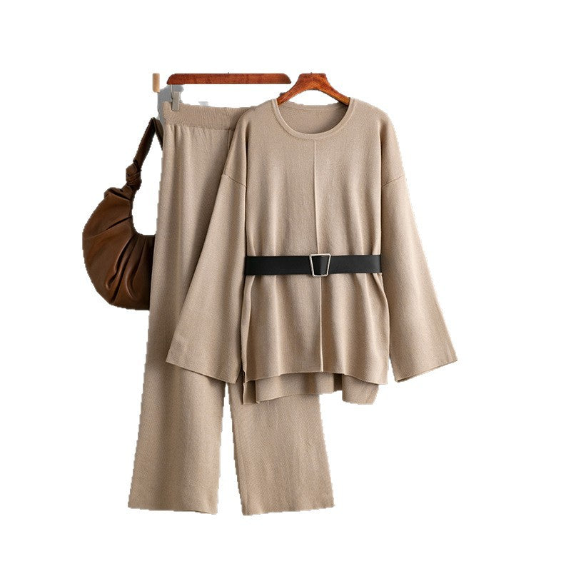 Ensemble 2 pièces avec ceinture – Top ample & pantalon large taille haute