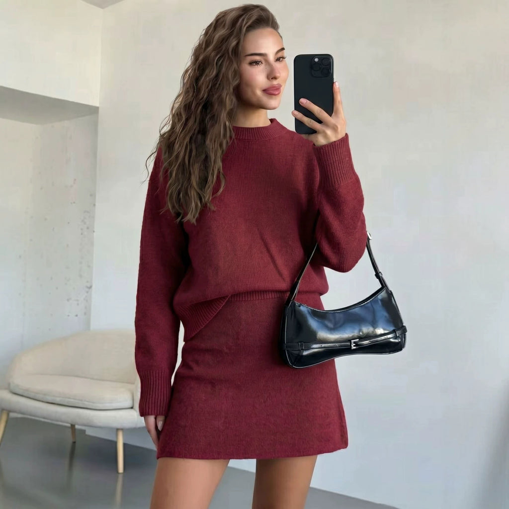 Ensemble Deux Pièces Maille Vintage – Pull & Jupe Courte Élégante
