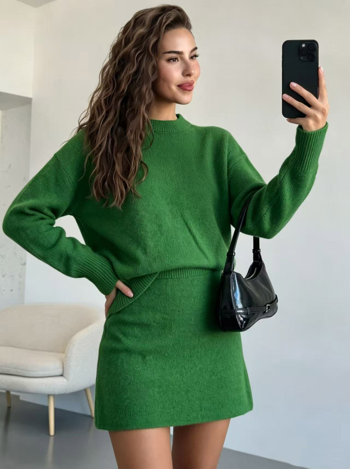 Ensemble Deux Pièces Maille Vintage – Pull & Jupe Courte Élégante