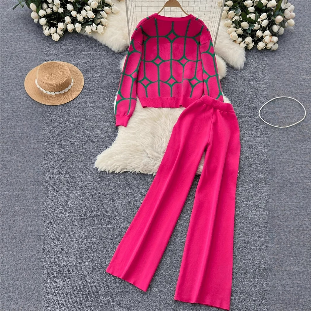 Ensemble Chic Deux Pièces en Maille pour Femme – Cardigan Col V à Motifs Floraux