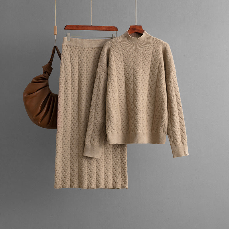 Ensemble 2 pièces femme – Pull à col montant et jupe