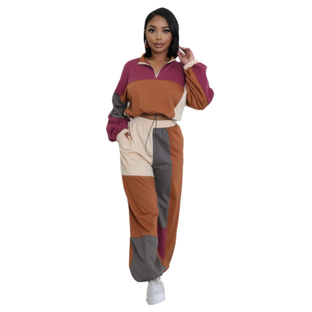 Ensemble Sport Chic Zippé à Imprimé Coloré – Coupe Droite