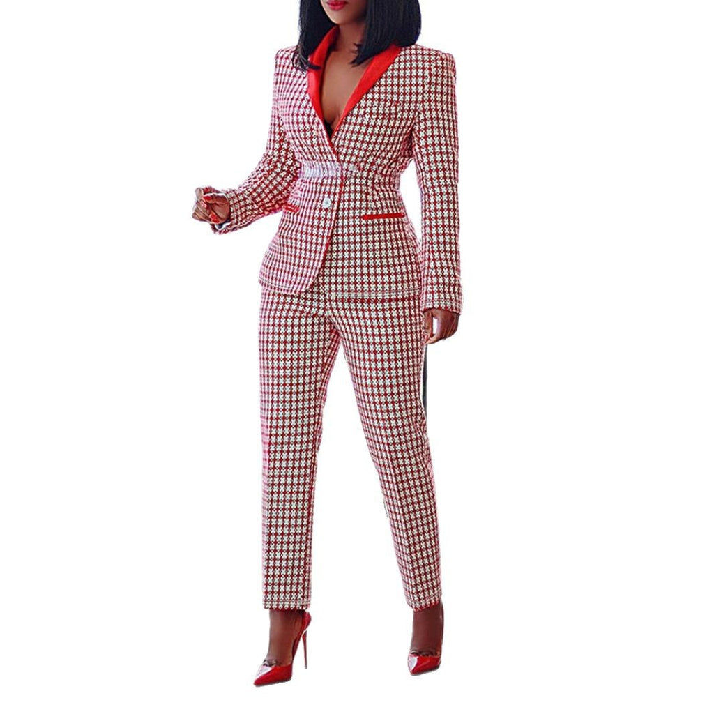 Ensemble Tailleur Femme à Carreaux – Blazer Chic & Pantalon