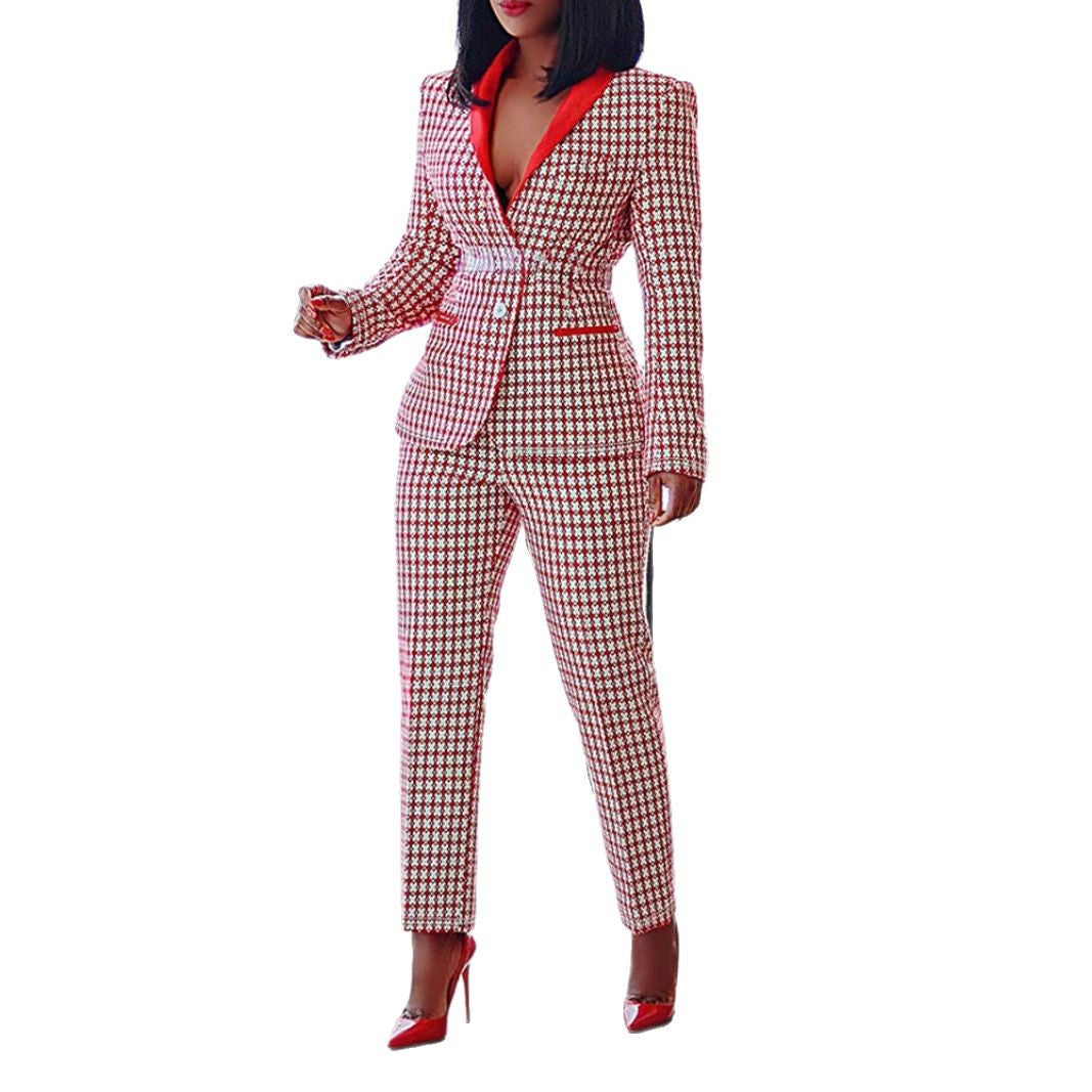 Ensemble Tailleur Femme à Carreaux – Blazer Chic & Pantalon