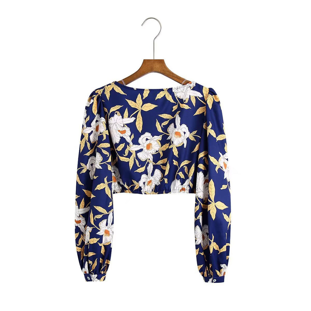 Ensemble Femme Imprimé Rétro – Haut à Manches Longues & Pantalon