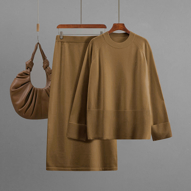 Ensemble Femme Chic Décontracté – Pull Ample & Jupe Mi-Longue
