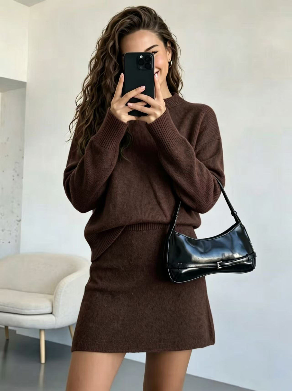 Ensemble Deux Pièces Maille Vintage – Pull & Jupe Courte Élégante