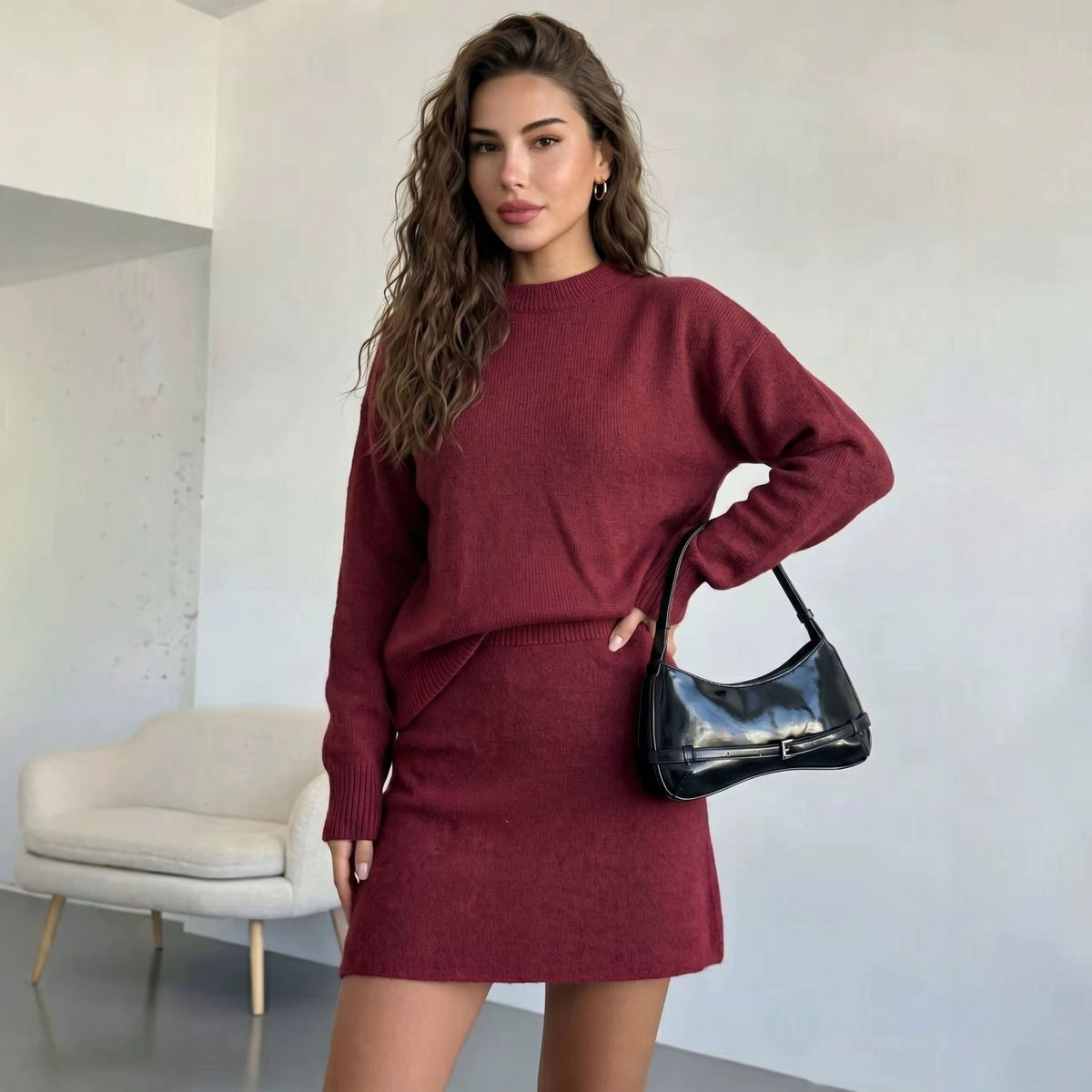 Ensemble Deux Pièces Maille Vintage – Pull & Jupe Courte Élégante
